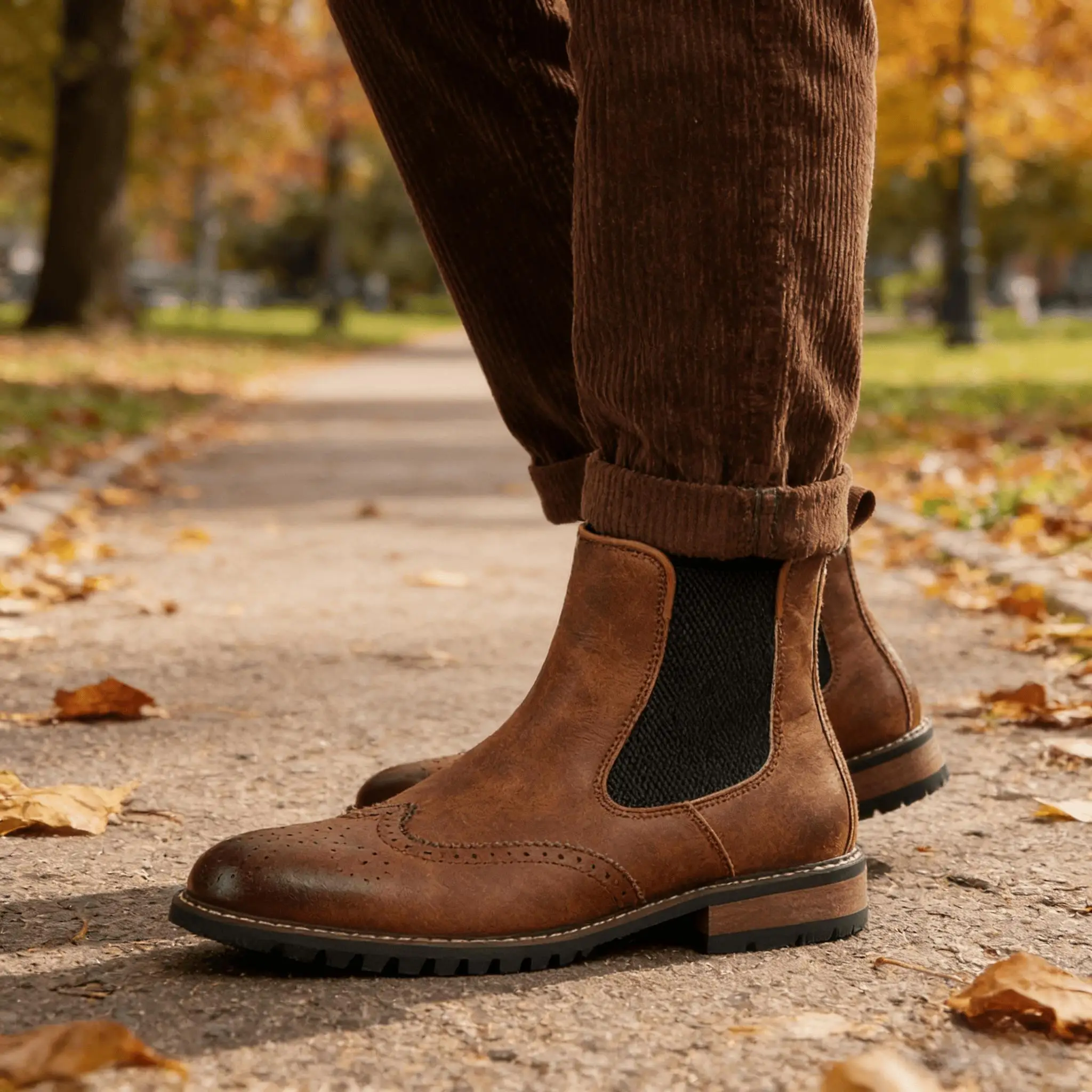 

Vintage Men's Chelsea Boots Brogue Perforated PU Leather Ankle Boots Formal Dress