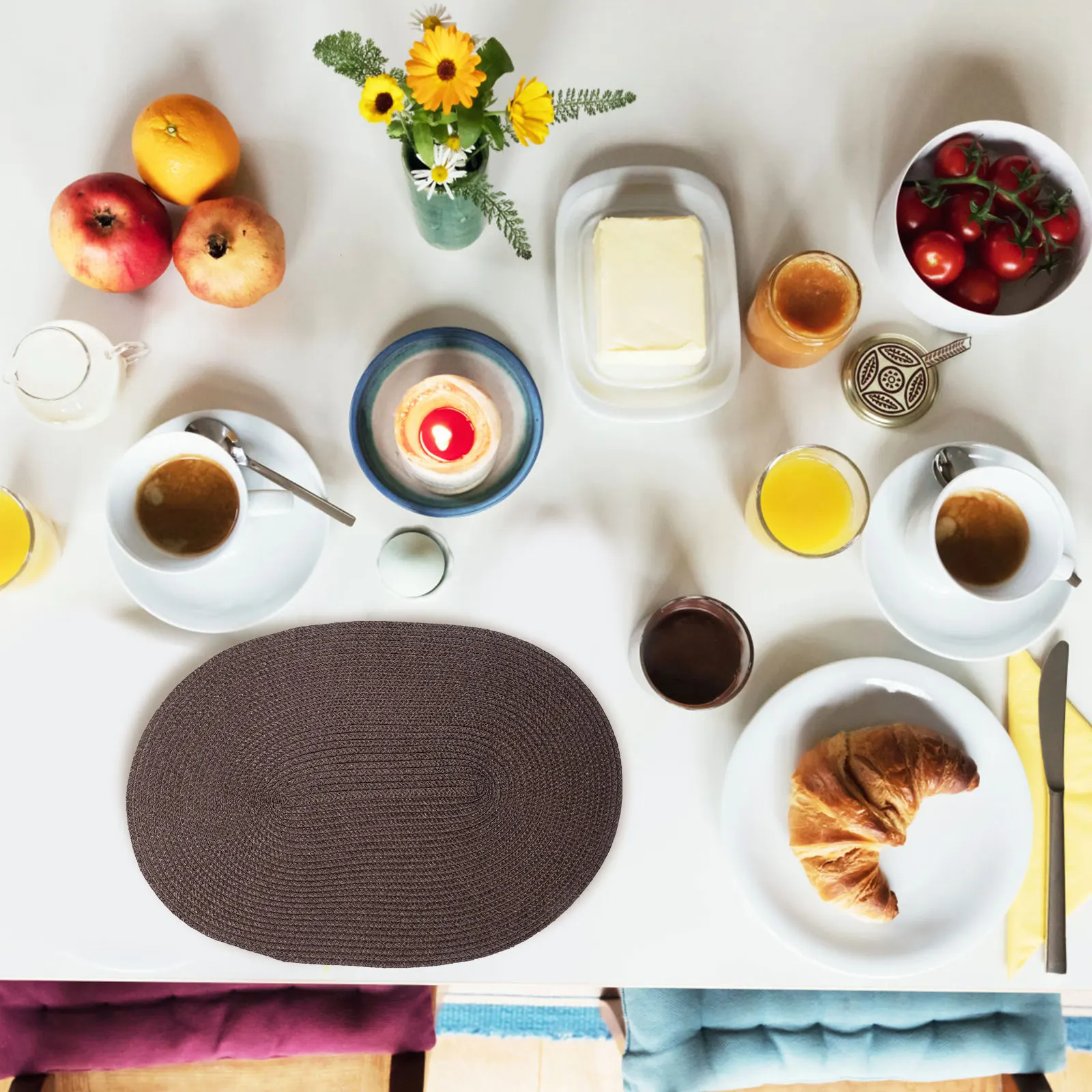 

4 Pcs PP Woven Table Mat Kitchen Heat Resistant Placemat Decorative Anti Slip Cutlery Pad Large Size Household Place Mat Dinning