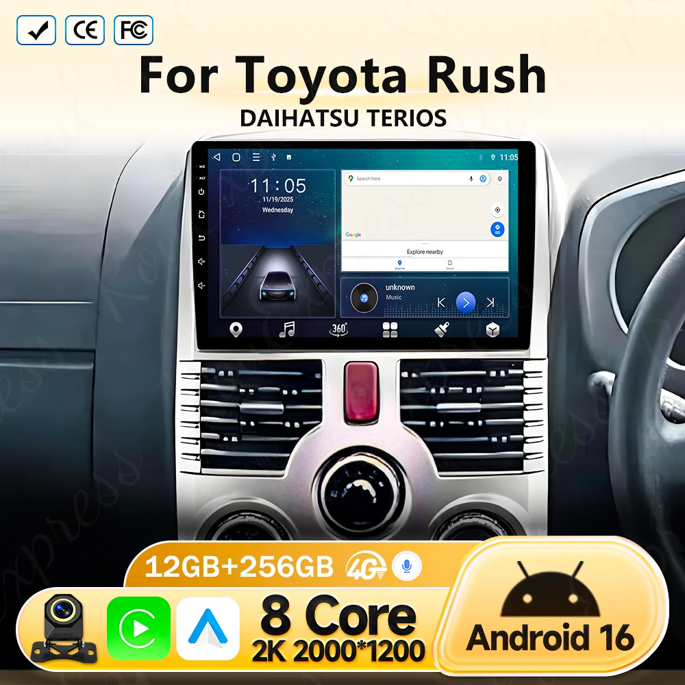 

Android 16 Carplay для Toyota Rush DAIHATSU TERIOS, мультимедийный автомобильный GPS-плеер, навигация, сенсорный экран, стерео радио, без DVD, 2 Din