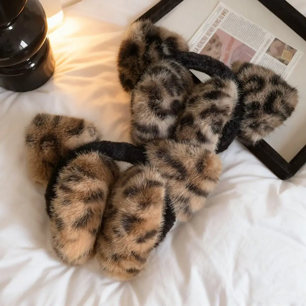 Fashion Ear Cap Winter Cat Ears Earmuffs Leopard Y2k Foldable Ear Cover Ear Warmers Kawaii Imitation Fur Plush Earmuffs Winter