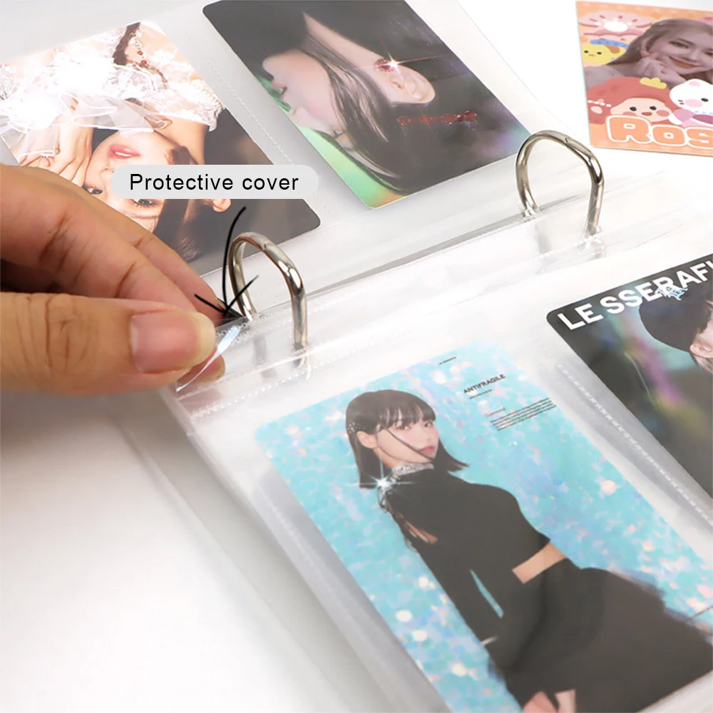 PLRBOK 2 Ring D Shape Insert Style Strap Photo Album 3/5 Inch Card Book Storage Polypropylene Binder Clear Inner Page Sleeves