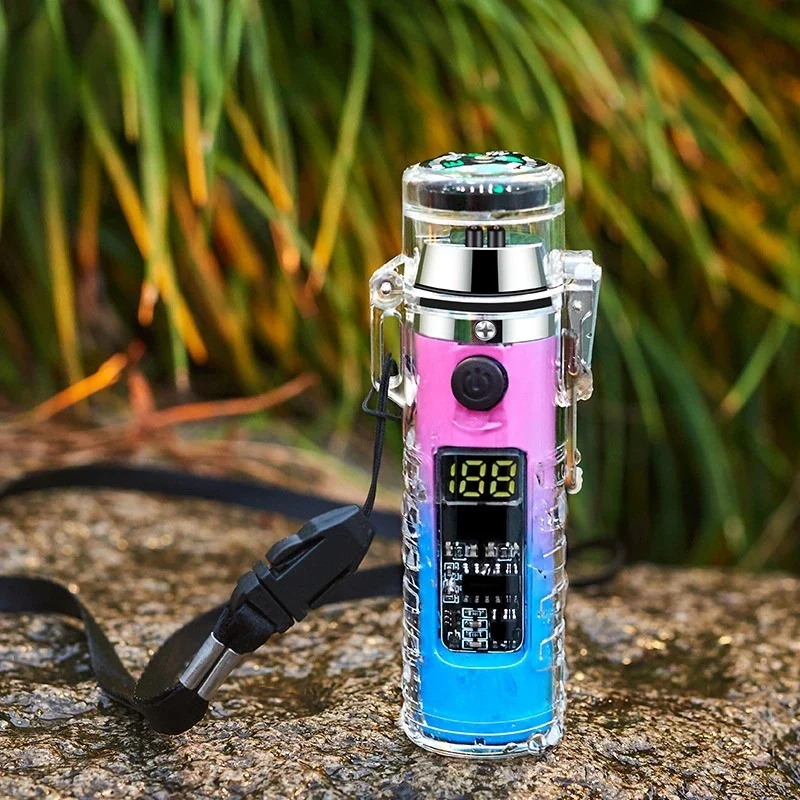 New Double Arc Lighter Type-C Rechargeable Waterproof LED Three Gear Lighting with A Compass Outdoor Plasma Flameless Lighter
