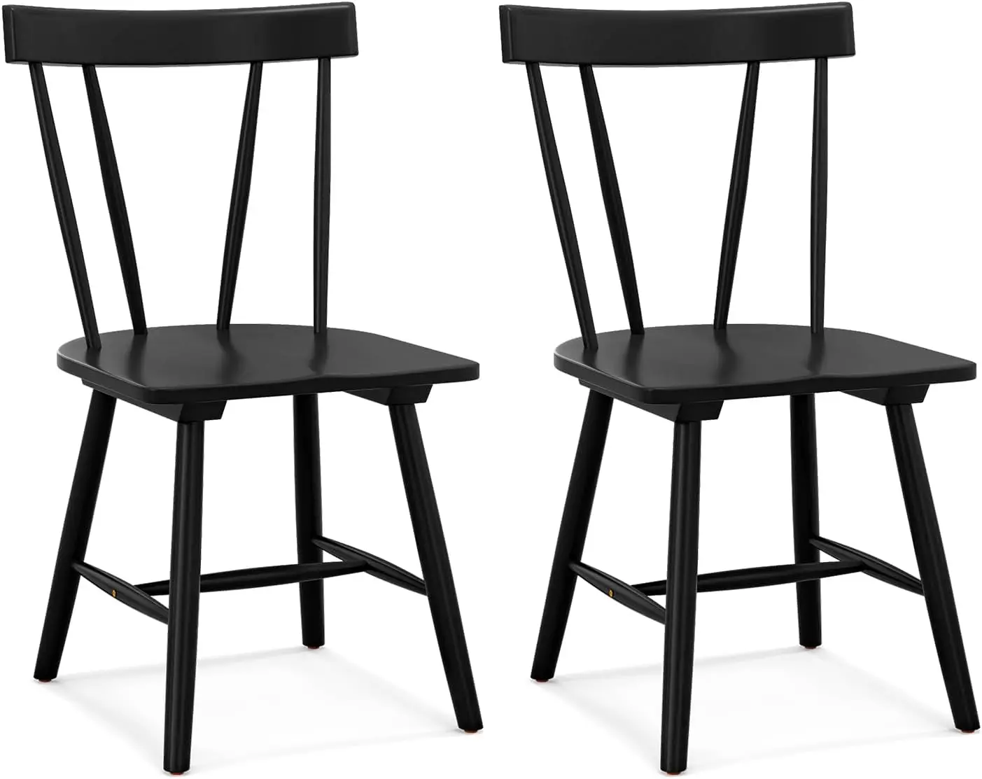 Set of 2 Windsor Chairs, Rubber Wood Dining Chairs with Spindle Back, Wide Seats, Anti-Slip Foot Pads, Max Load 330 Lbs,