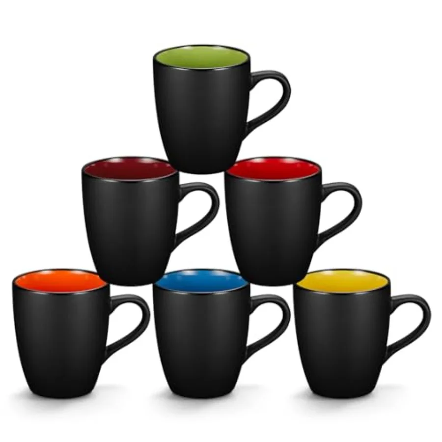 

6 Pack Porcelain Coffee Mugs Set 12 Ounces Ceramic Coffee Mugs for Daily Use in Home Office and Cafe Settings Matte Black Exter