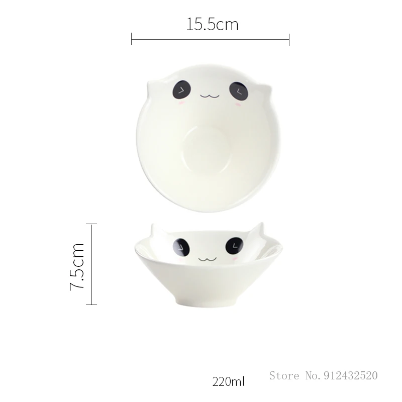 Creative Cute Oblique Mouth Ceramic Bowls, Cat Food Drinking Water, Large Bore Bowl, White Plate Face Pet Supplies, 1Pc