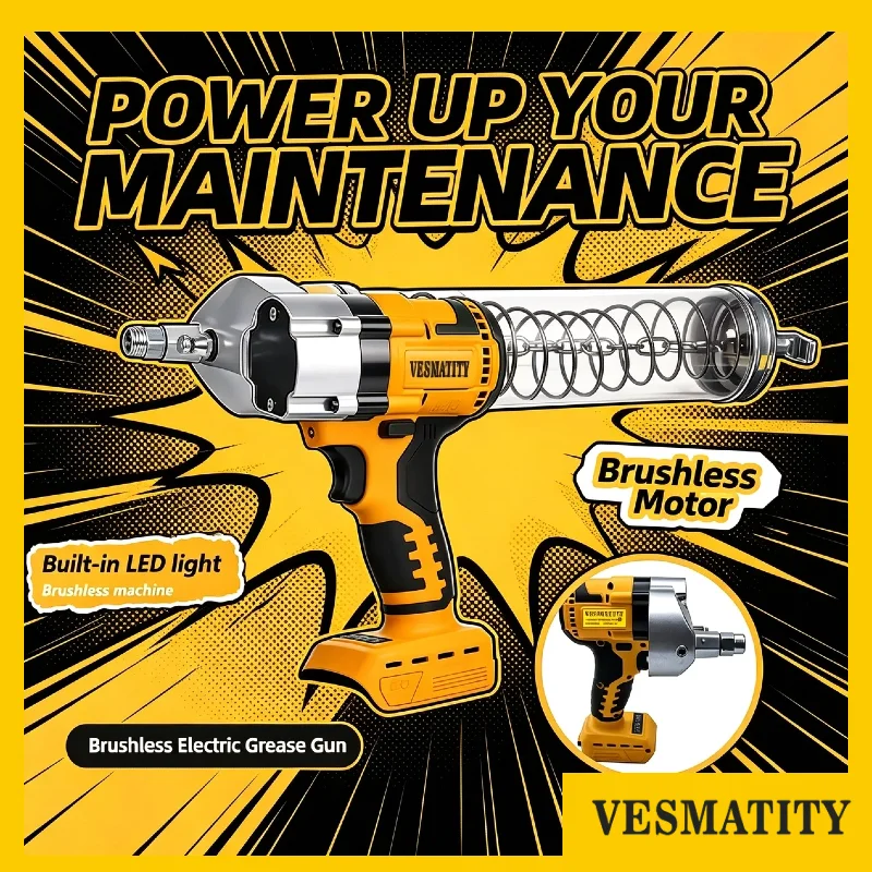 Brushless LED Electric Grease Gun Oil Injector Fat Machine Lubrication Tool for Dewalt 18V 20V Battery High Performance Max