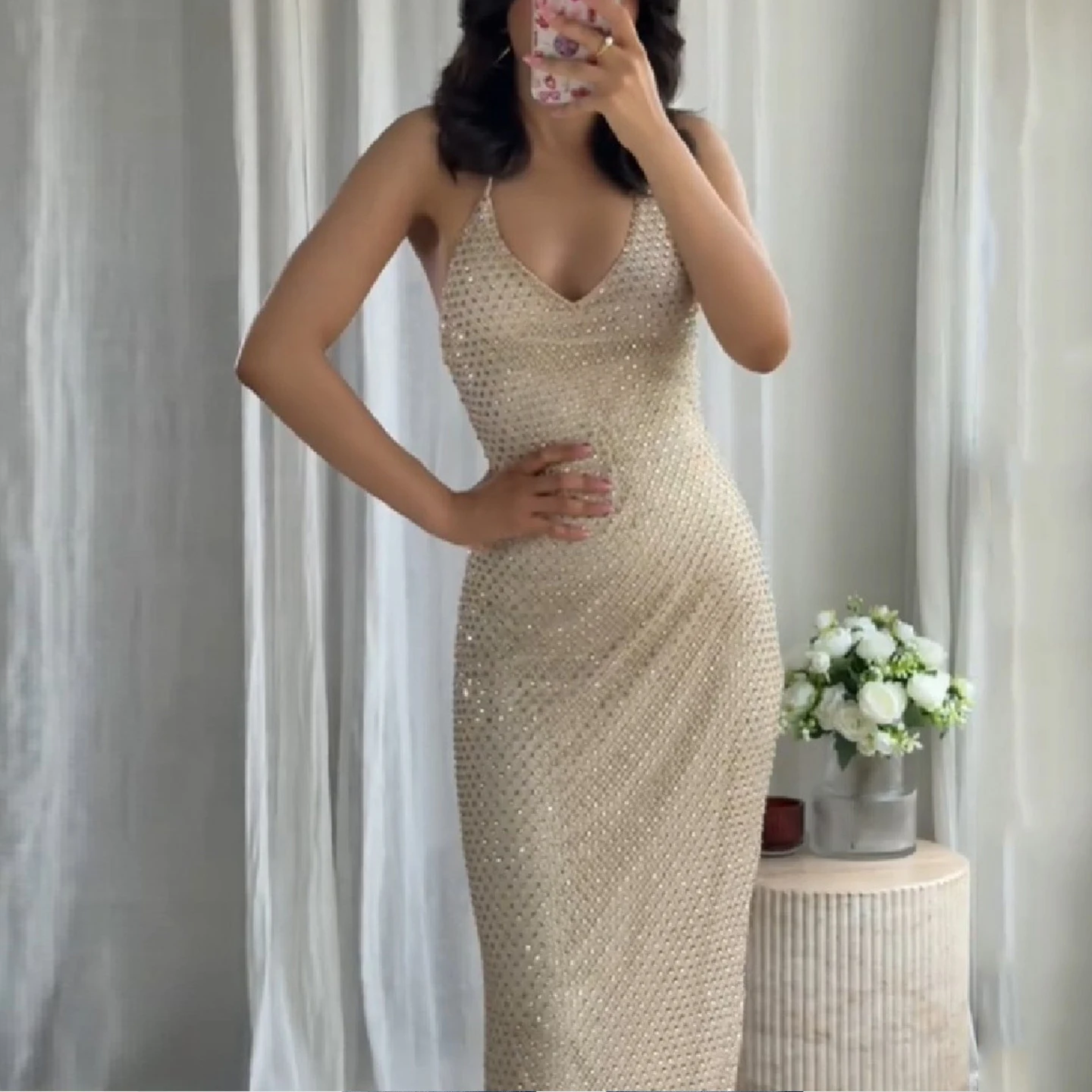 Ele ثوب مسائي الماس Strapl Dr المرأة Faion خريف 2025 Z العلامة التجارية H نسخة Svel مادة أخرى #2