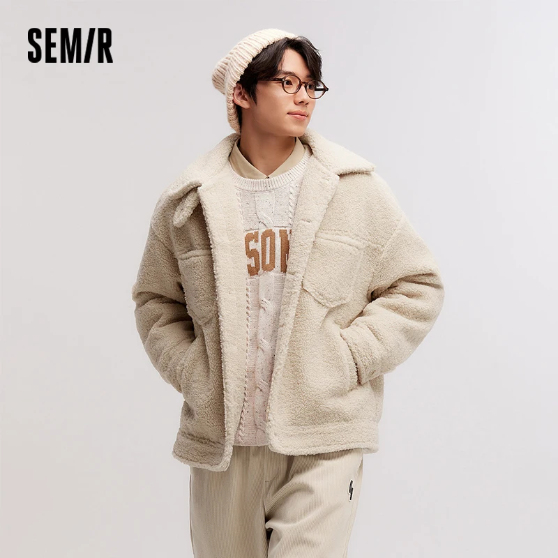 

Semir Jacket Men Plush Outerwear 2024 New Couple Solid Color Versatile Loose Imitation Lamb Wool Winter Outfit Neutral Style