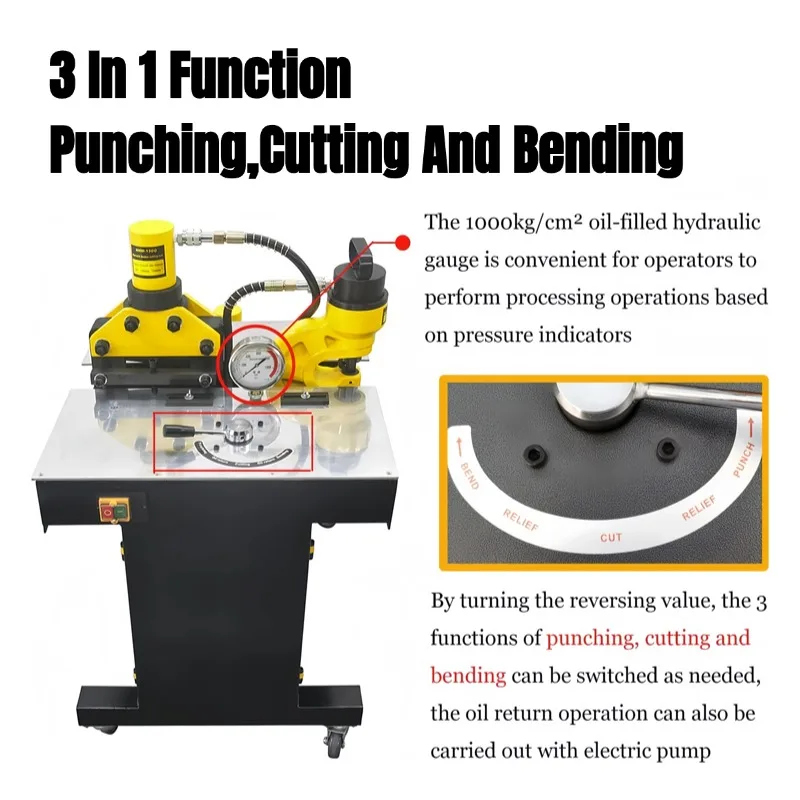 DHY-150D Multifunction Hydraulic Busbar Processor Machine Cutter Bender Puncher 220V/380V Max 10mm Thickness 150mm Width
