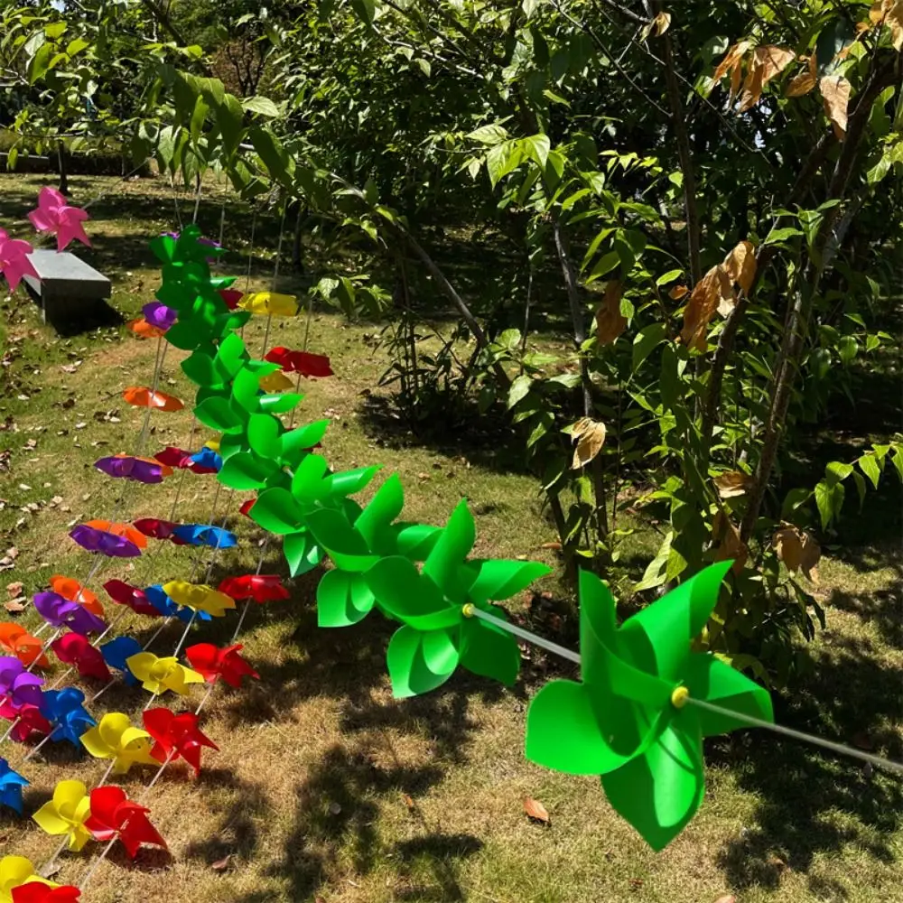 10pcs/set with Rope Strings Colorful Arch Corridor Windmill Solid Color with Steel Wire Rope 5 Leaves Pinwheels Handmade Plastic