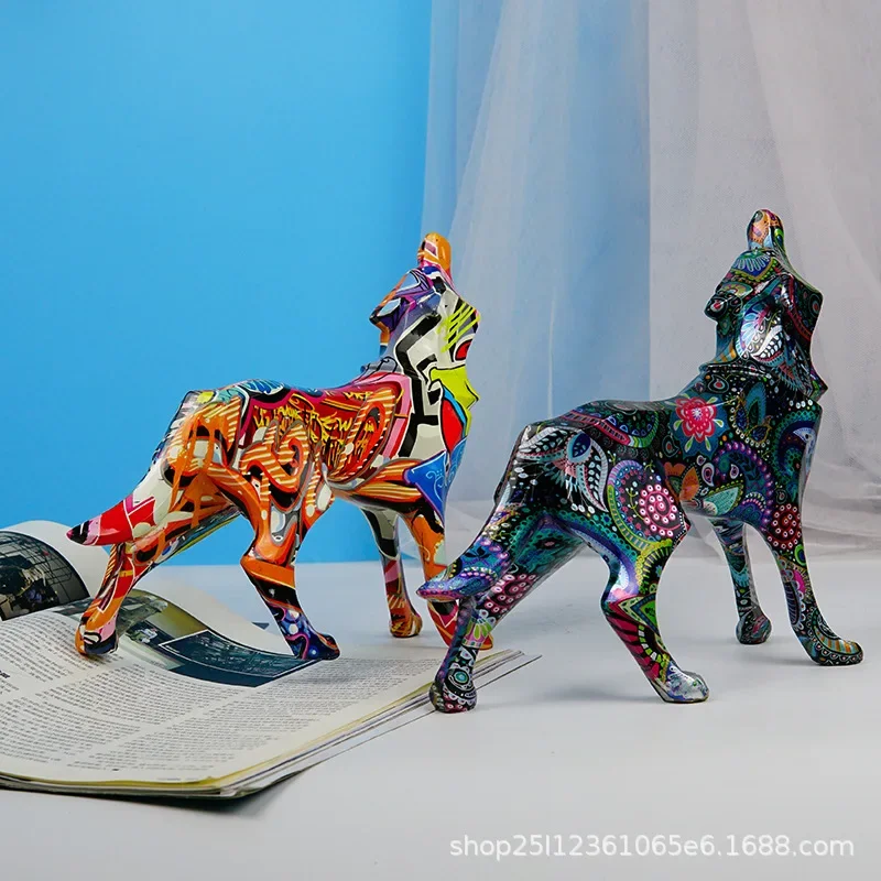 Imagem -03 - Escultura Abstrata Geométrica Lobo Estátua Animal Cão Graffiti Dog Art Home Decor Sala de Estar Estante tv Decoração do Armário