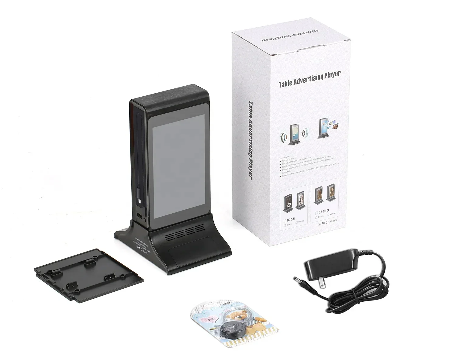 

2025OEM ODM in stock phone charging advertising display 7 inch dual digital menu table tent advertising display