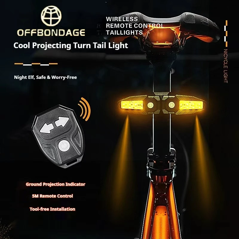 

OFFBONDAGE Turn Signal Bike Tail Lights Wireless Remote Control Waterproof Rechargeable Cycling Rear Lamp LED MTB Rear Light