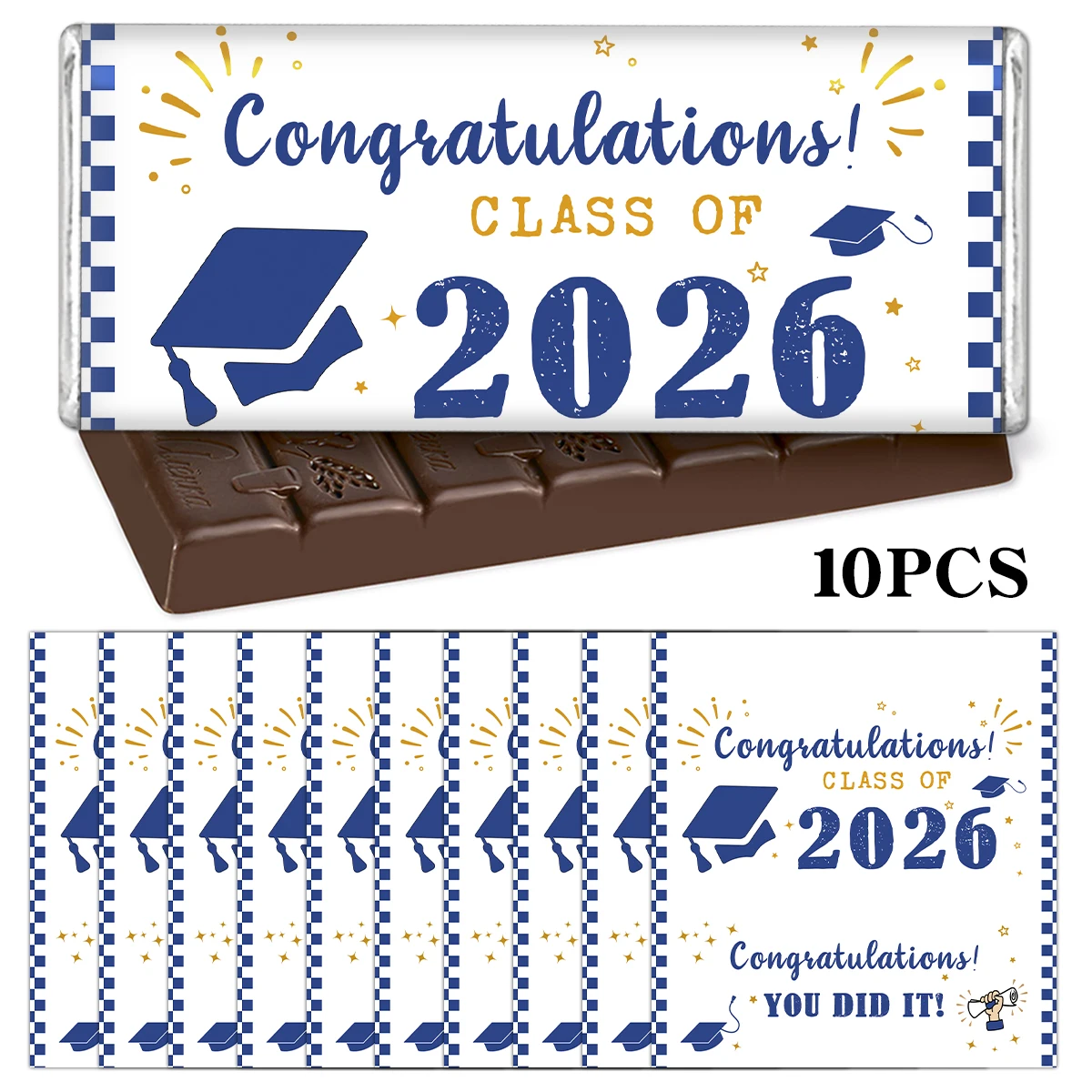 10 Uds. de etiquetas adhesivas para barras de chocolate de graduación Clase de 2026, etiquetas para dulces, para recuerdos de fiesta de graduación, suministros para regalos de graduación