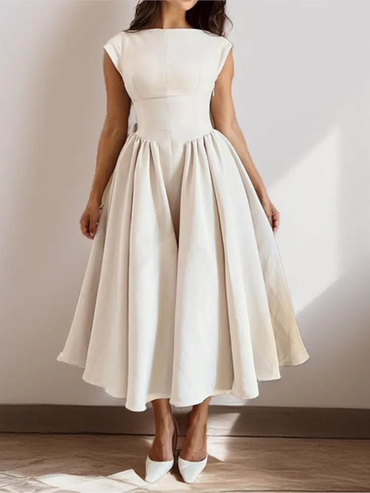 

Summer French Pure Lust Fashion Dress Women's Temperament Elegant Solid Color Waist Slim High Waist Sleeveless Back Hollow Dress