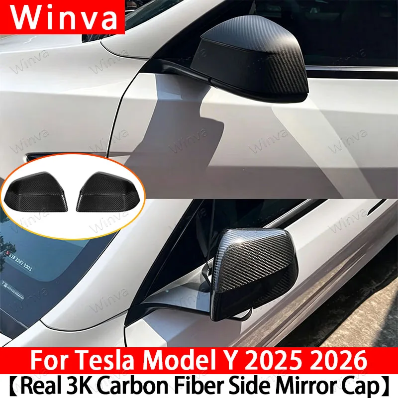 Real Carbon Fiber Rear View Mirrors Cover For New Tesla Model Y Launch 2025+ Juniper 2025 Side Door Rearview Mirror Cover Matte