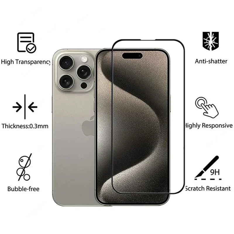 3Pcs Tempered Glass for iPhone 14 11 12 13 Pro Max Mini 7 8 15 16 Plus Full Cover Screen Protector for IPhone 15 PRO XR X XS MAX