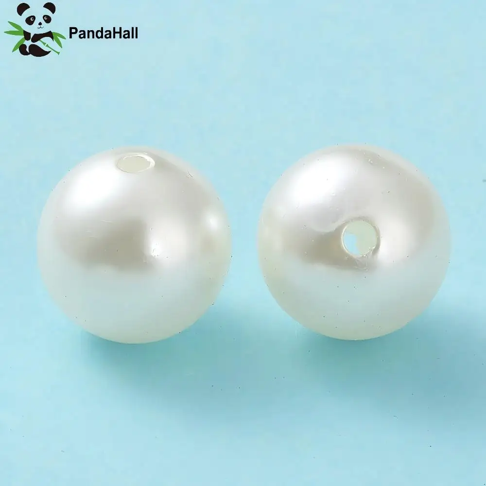 PandaHall 120 Stück 20mm Weiße Acryl-Perlen Imitationsperlen Runde Perlen für DIY Handwerk Halsketten Armbänder Schmuckherstellung ﻿ – Detail 1