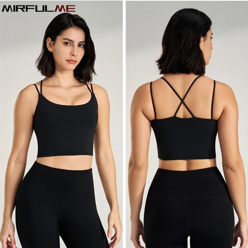 Women Sport Bras Shockproof Gathered Yoga Bra Breathable Padded Running Tank Top Girls Wide Hem Cross Strap Gym Fitness Vest Bra