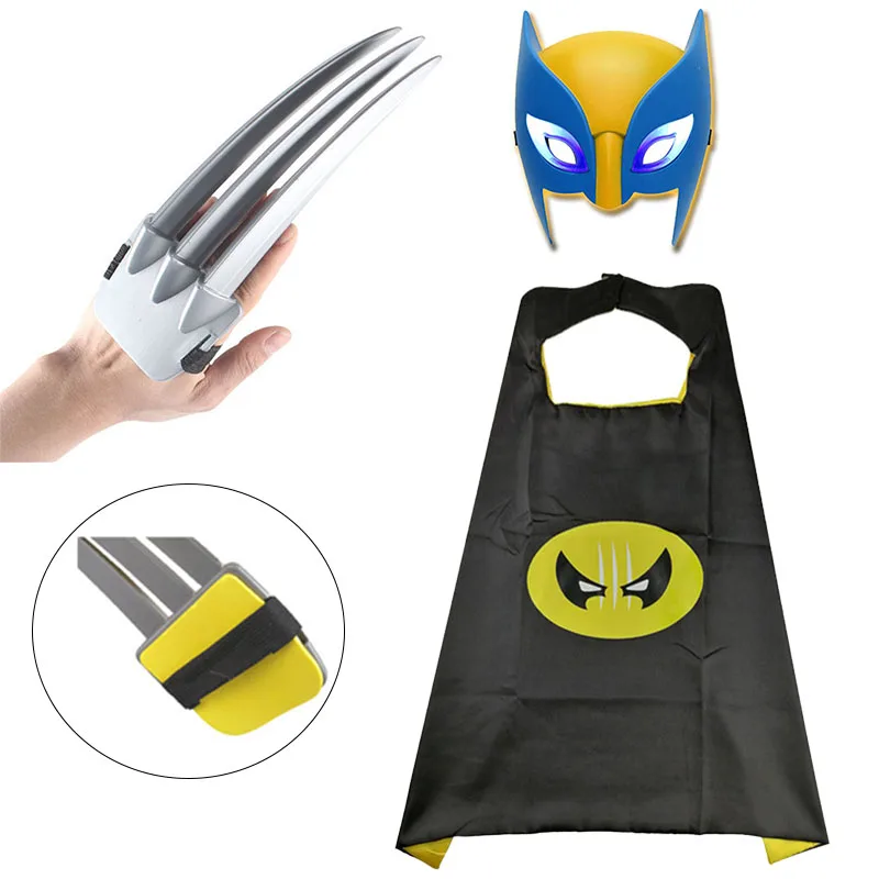 Boys Girls Wolverine Cosplay Plastic Wolf Claws Mask Cloak Super Hero Logan Weapons Cape Halloween Costume Christmas Gifts