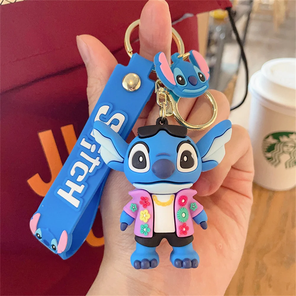 Miniso Stitch Toys Keychain Anime Figure Stitch Pendant Keychain Sweet Pink Angel Keychains Women Car Keyring Girl Birthday Gift