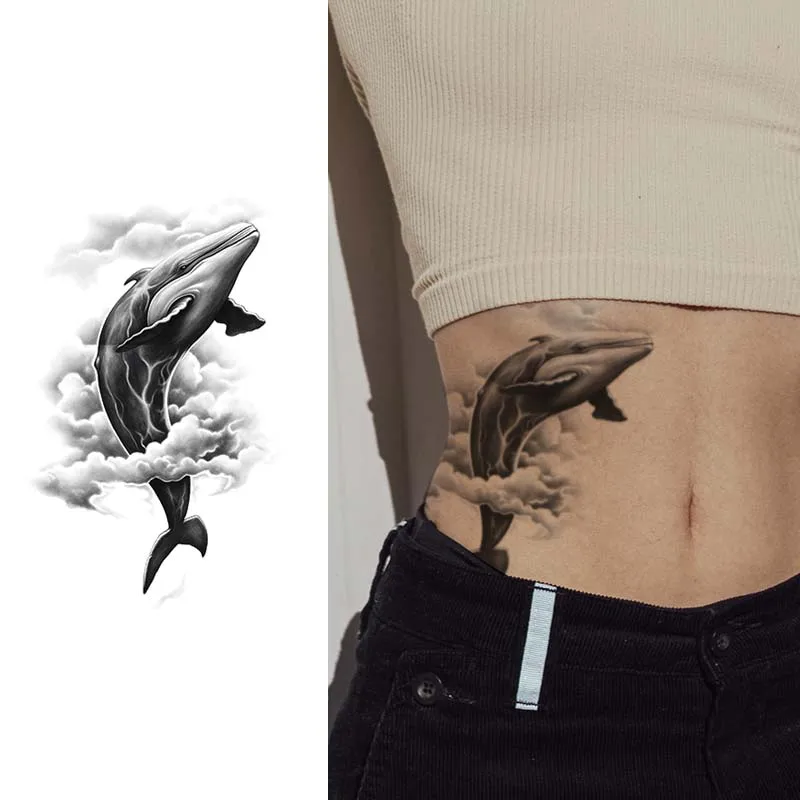 

Realistic Whale Waterproof Temporary Tattoo for Abdomen, Long-Lasting, Realistic Fake Tattoo for Men and Women