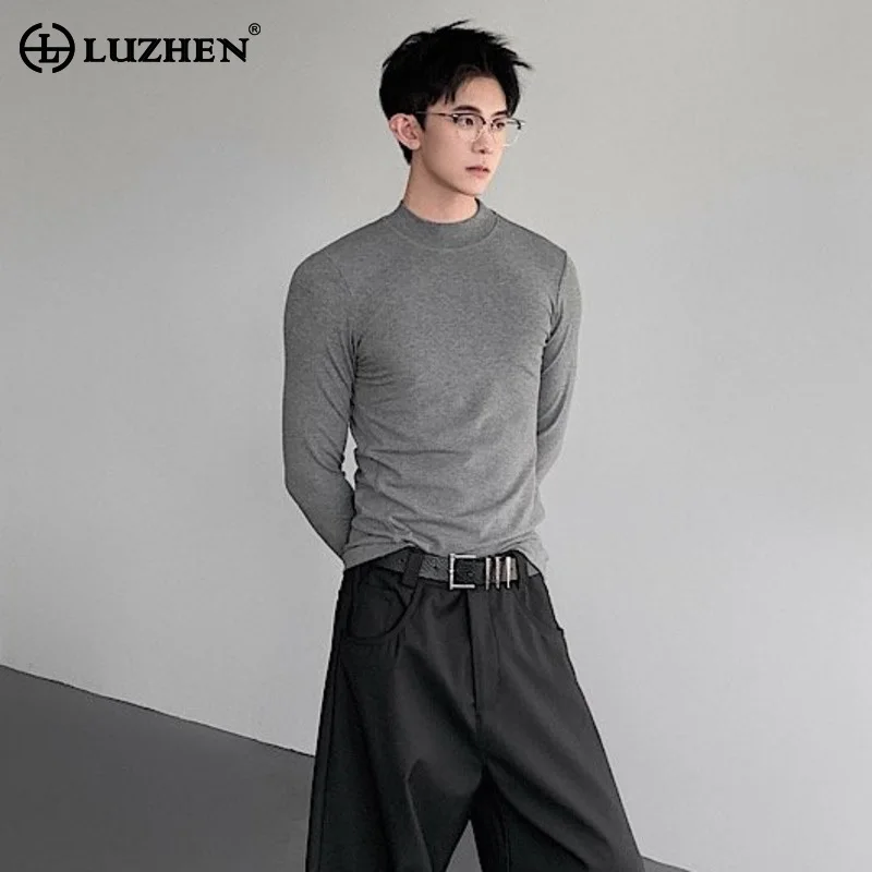 

LUZHEN модные элегантные однотонные облегающие футболки с длинными рукавами, мужские осенние новинки 202, красивые повседневные мужские топы, одежда JY3755