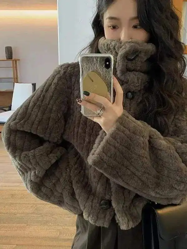

Rimocy Winter Warm Women's Faion Korean Lamb Wool Coat Padded Wrap Sle Casual Outerwear for Ladies
