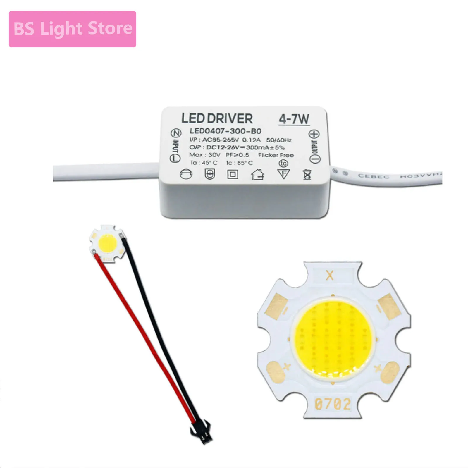 10 Sets LED Driver+Bridgelux Lamp Bead Chip AC85-265V 3W 5W 7W 10W 300mA Warm Neutral White Bulb Welding kit LED Downlight Spot