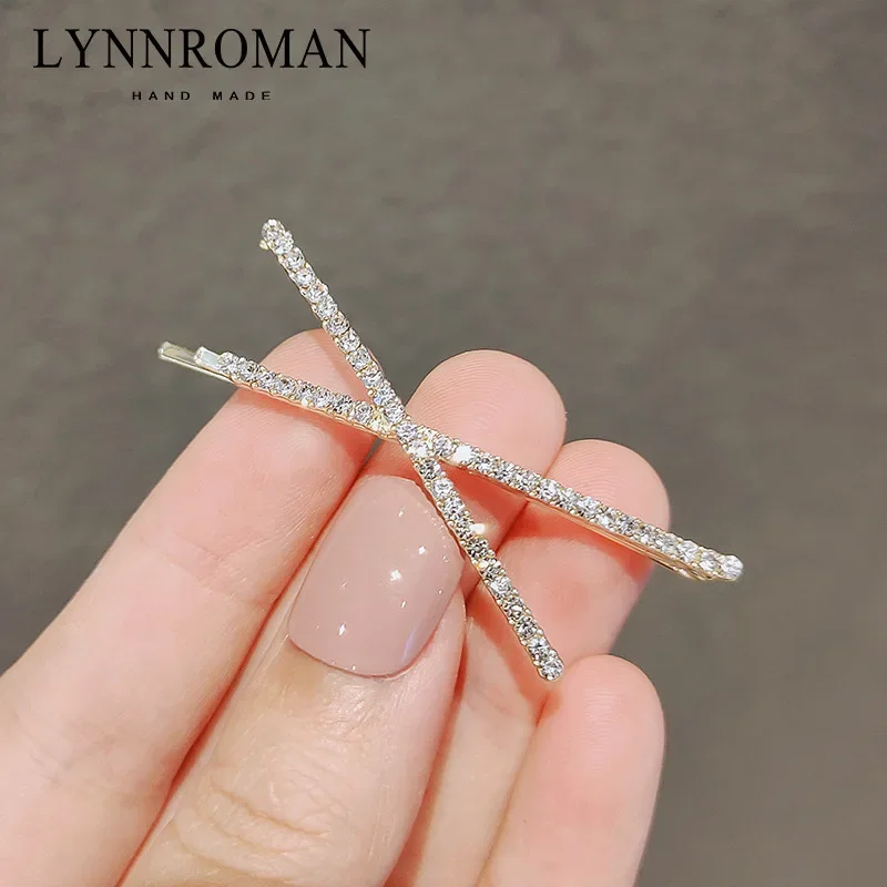 Korean Temperament Hairpin Simple Cross One Word Clip Rhinestone Bangs Side Clip Edge Clip Girls Headwear Fashion Female Hairpin