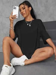 100% Cotton T-Shirts Women High Quality Brand Short Sleeve Black White Solid Color T Shirt Summer Breathable Womenswear Tops