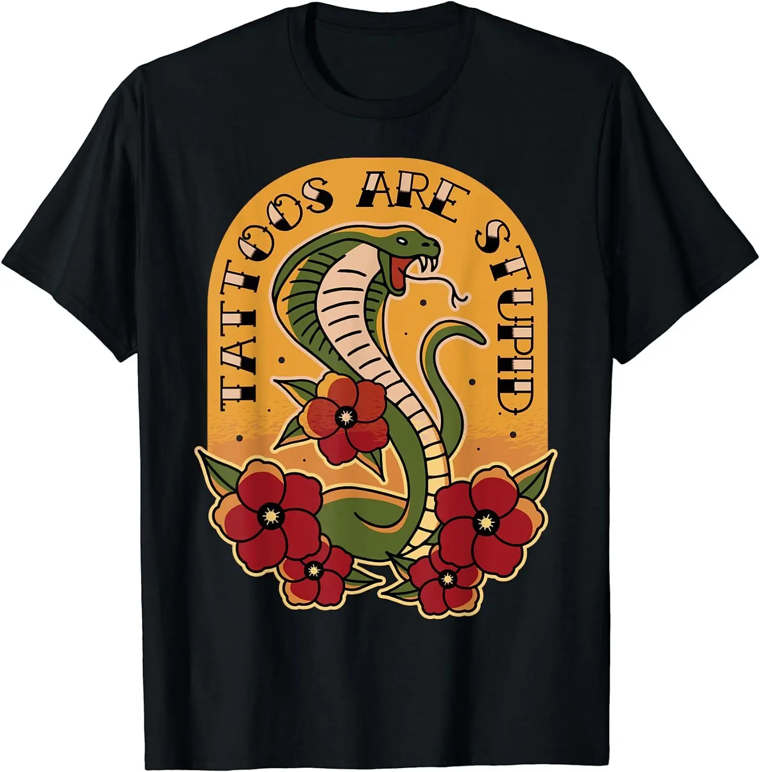 NEW! Tattoos Are Stupid Snake Red Flower Cool Art Gift T-Shirt - MADE IN USA