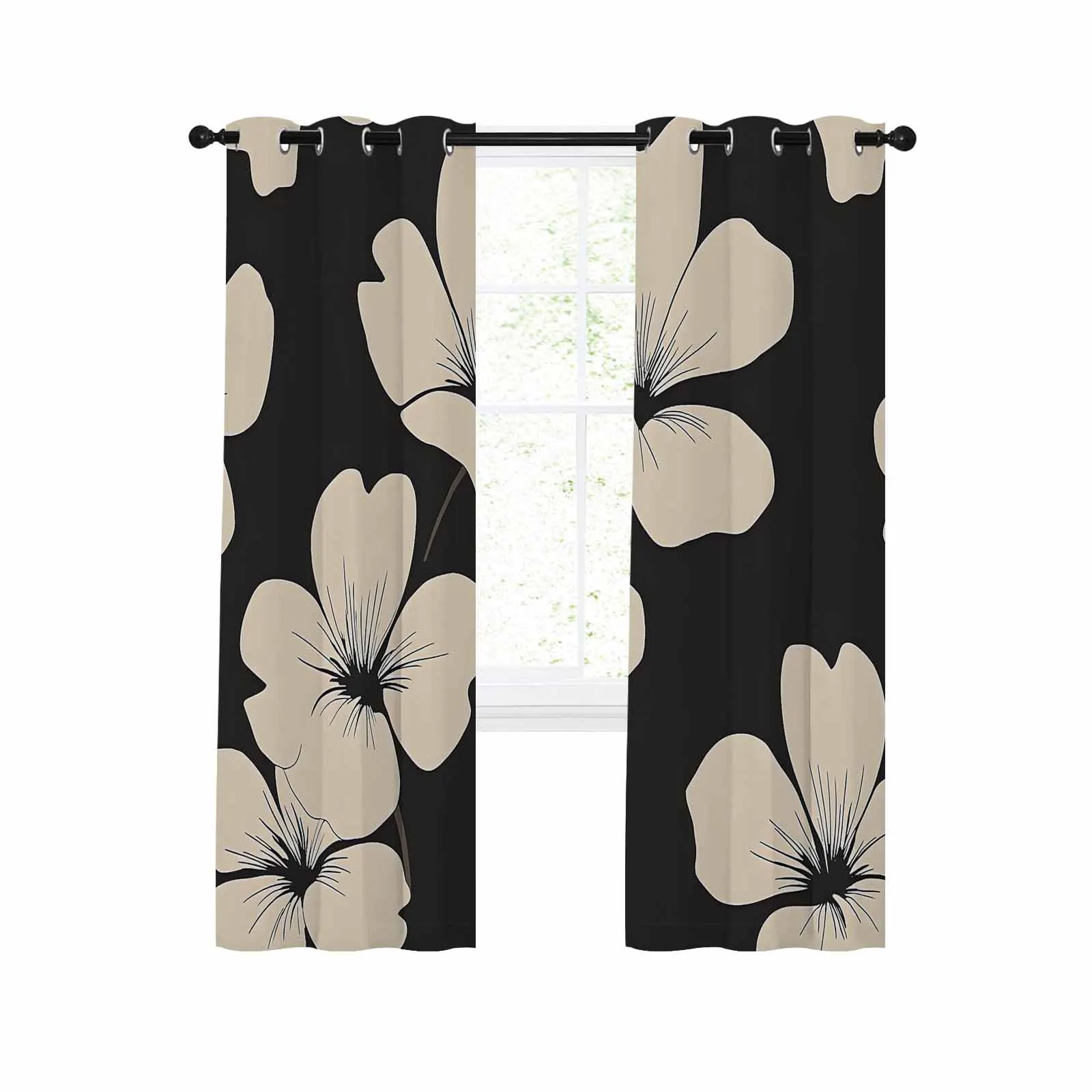 

Vintage Silhouette Flowers Curtains for Home Living Room Window Decoration Curtains In Home Kitchen Luxury Bedroom Drapes