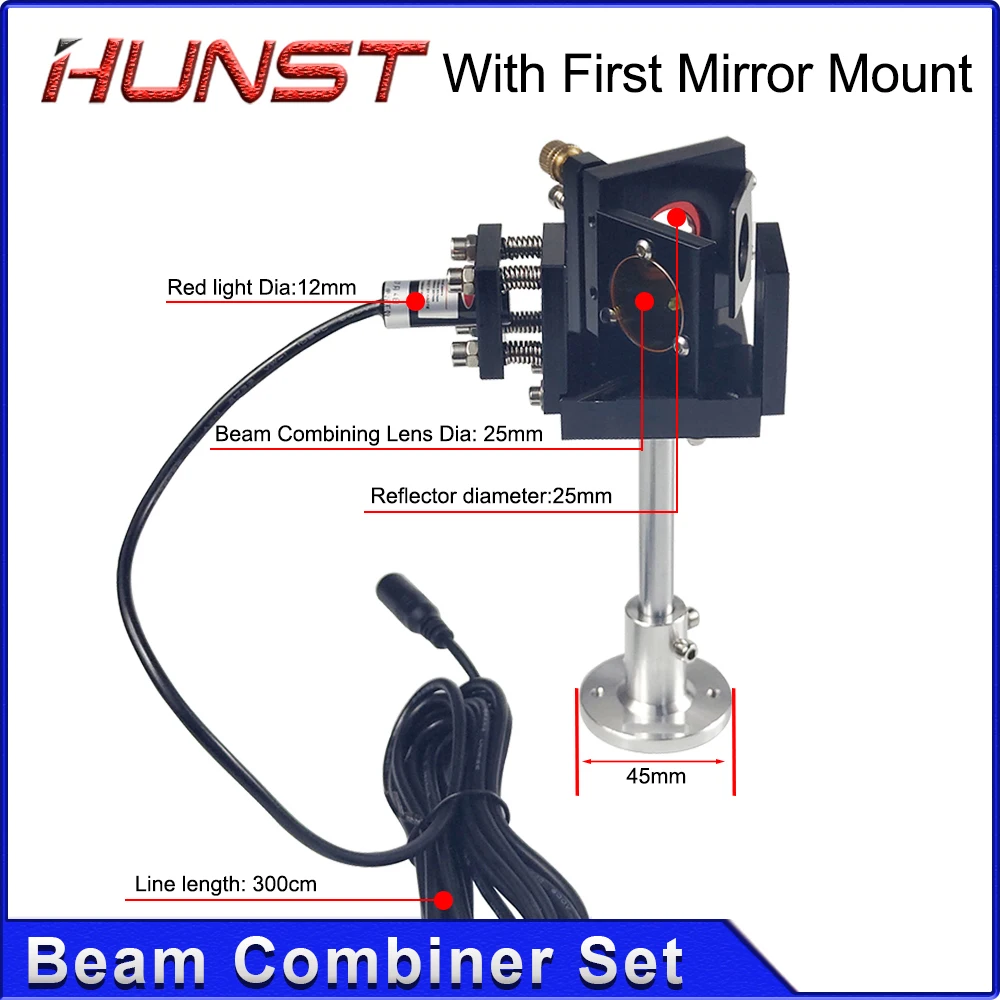 Hunst Beam Combiner Set 25mm Laser Beam Combiner +Mirror Mount + Laser Red Pointer for CO2 Laser Engraving Cutting Machine.