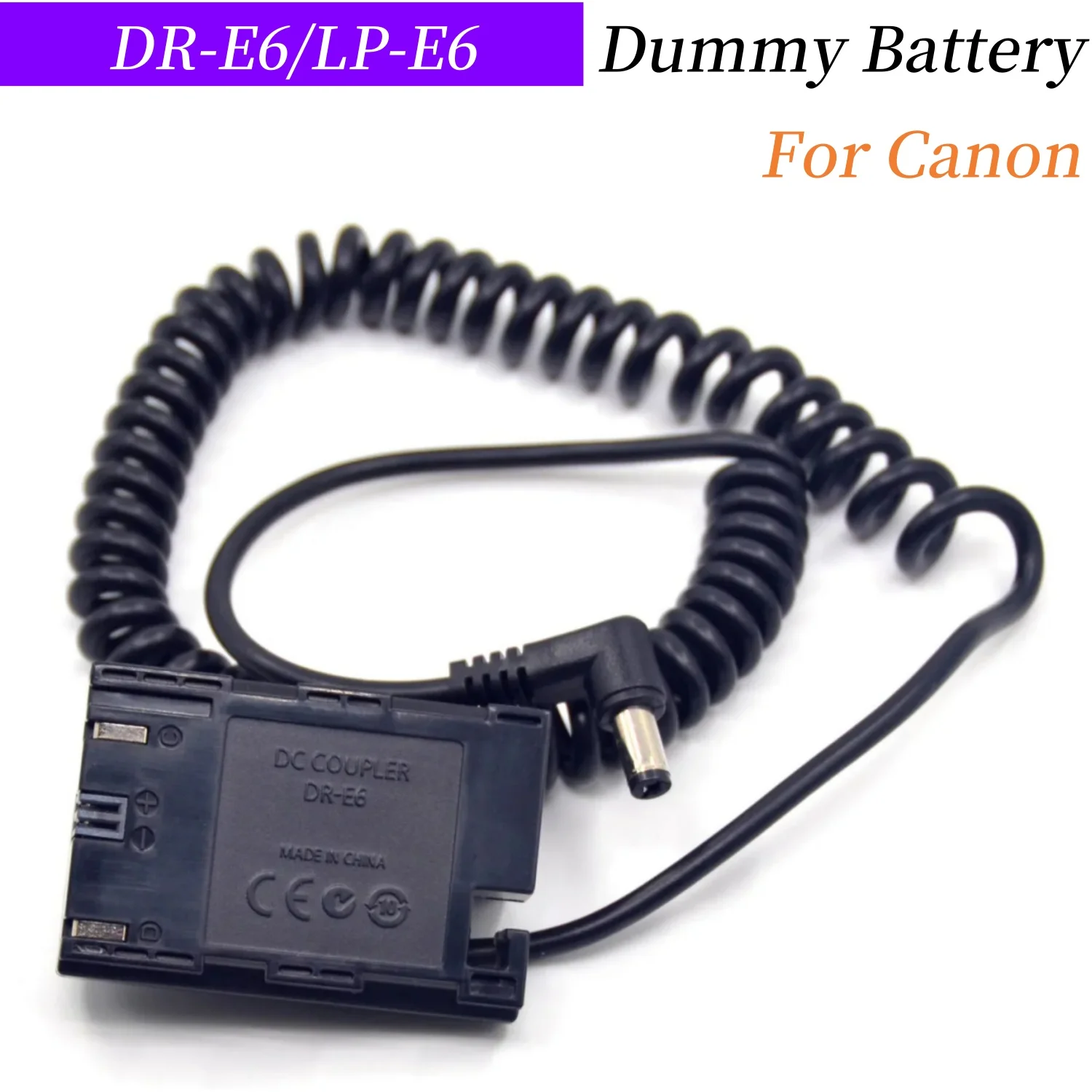 LP-E6 Batteria fittizia completamente decodificata DR-E6 Accoppiatore CC con filo a molla per Canon EOS 5D4 5D3 5D2 60D 7D 6D 60Da 70D 80D 5DS 5DSR