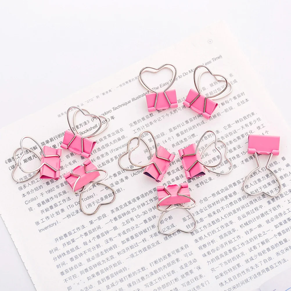 

12pcs Metal Mini Binder Clips with Heart Shaped Handle Decorative Paper Clips Notes Letter Paper Clip for Office Home School (Pi