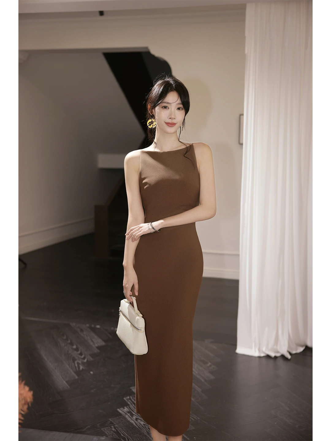 

Французское облегающее платье с одним открытым плечом, на бретельках, с завязками на талии, длинное, для женщин