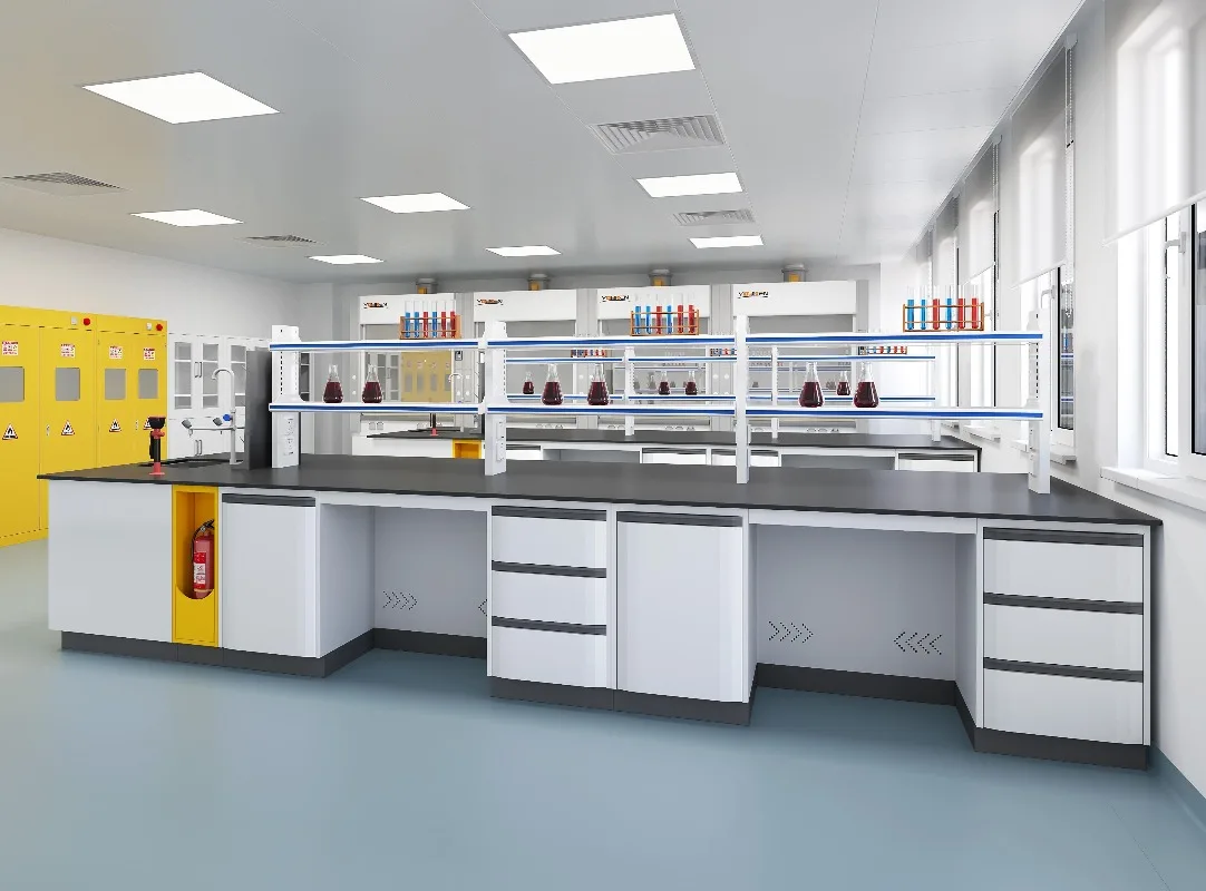 Steel frame structure test bench, movable test bench with cabinet