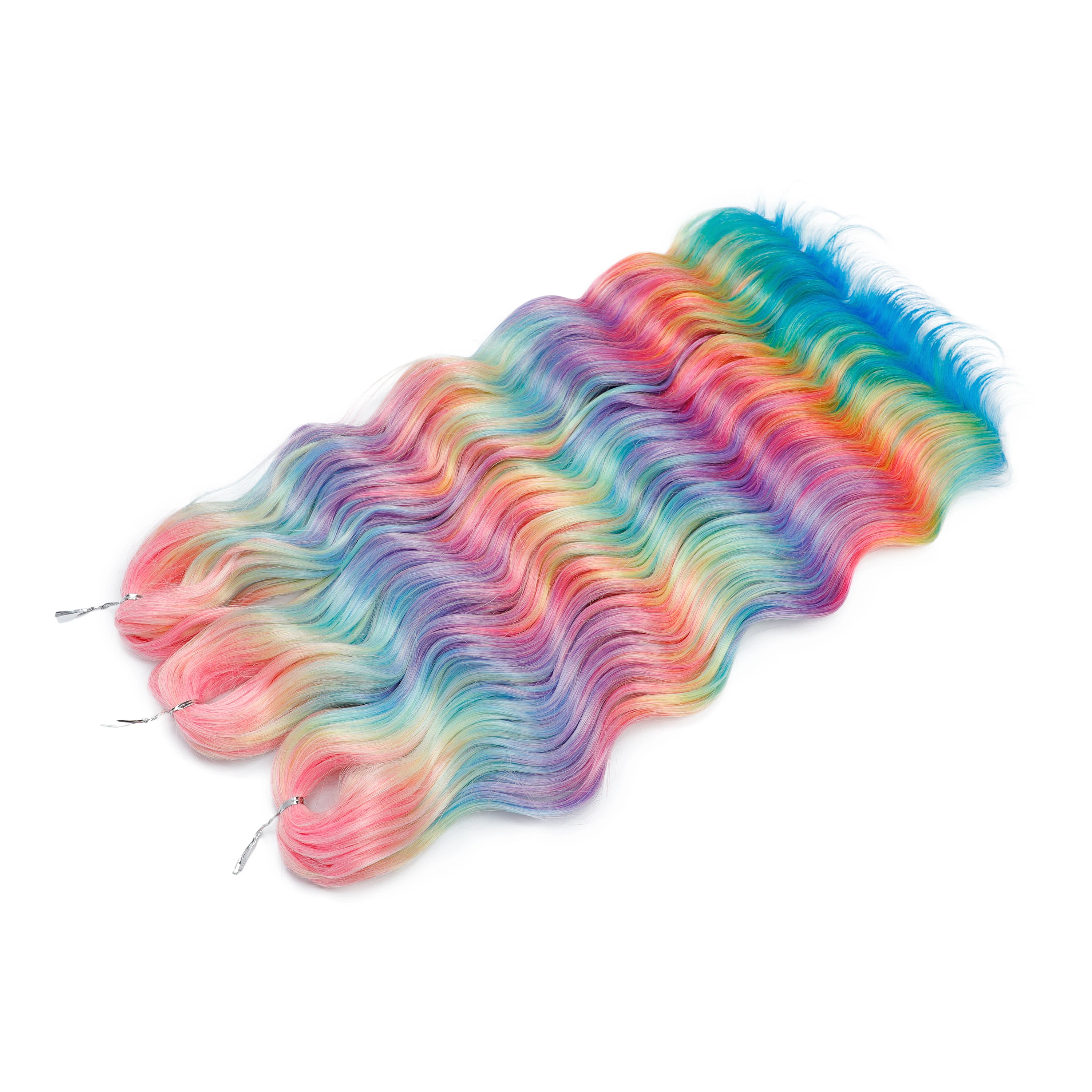 Anna 3 Buah 24 Inci Kepang Rajutan Gelombang Dalam Longgar Rambut Pelangi Berwarna Ombre Merah Muda Ekstensi Rambut Kepang Abu-abu Putih Pirang 613