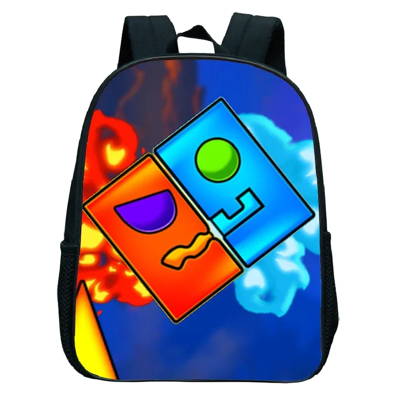 Game Angry Geometry Dash Kindergarten School Bag Boys Girls 12 Inch Backpack Kids Bookbag Baby Anime Daypack Waterproof Backpack