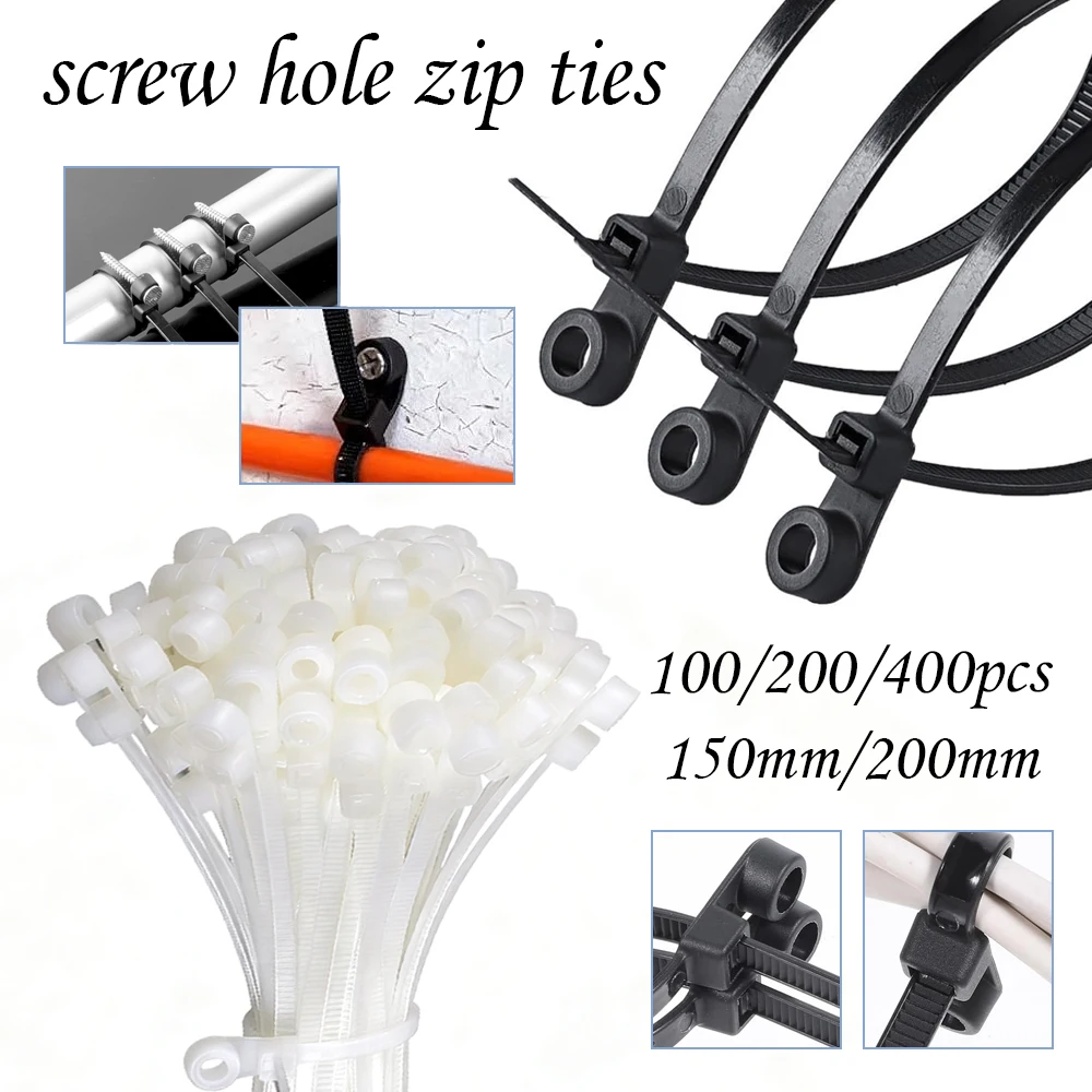 

100-400 шт. кабельные стяжки с отверстиями для винтов, многоразовые фиксированные нейлоновые кабельные стяжки, самоблокирующиеся стяжки для шнура, крепежная петля, офисный органайзер