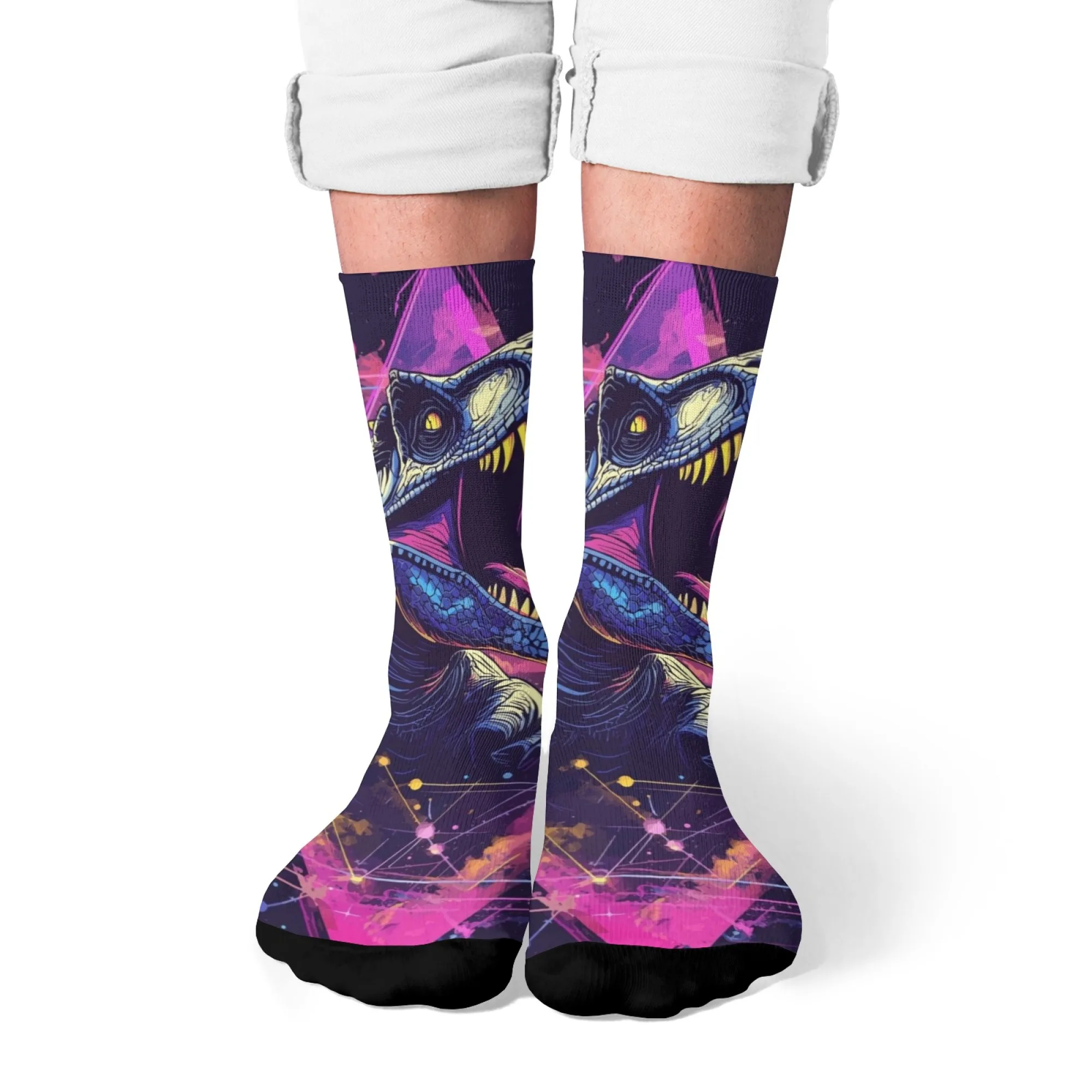 Harajuku Retro Dinosaur Tyrannosaurus Rex Print Men's Socks Novel Street Trend Dinosaur Style Casual Socks Party Holiday Gift