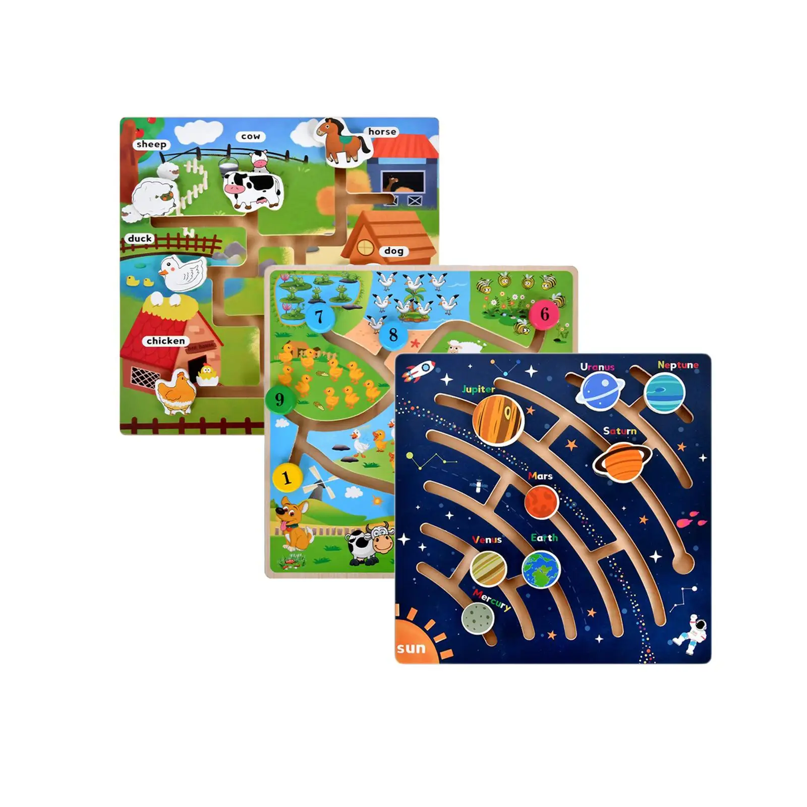 Houten Puzzel Speelgoed Houten Ruimte Planeten Ontwikkeling Wetenschap Speelgoed Vroege Planeet Puzzel Doolhof Puzzel Spel Voor Meisjes Kinderen