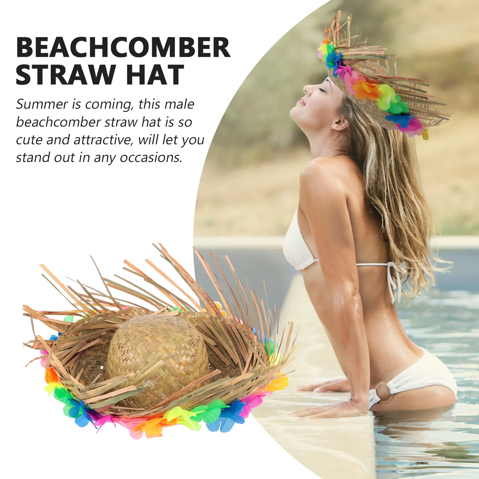 Hawaiian Hat Beach Straw Sun Hats for Women Cap Headwear Summer Accessories Fancy Dress Costume Brim Vacation