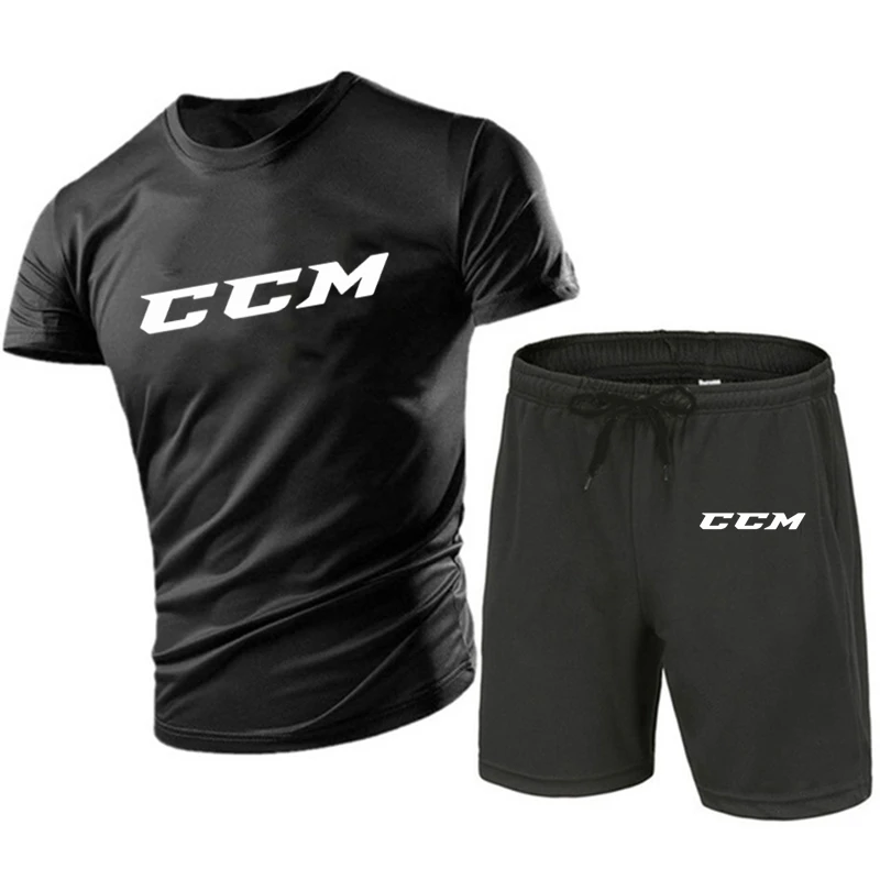 Men\'s Running Tight T-shirt Sports Set Gym Fitness Top Beach Pants Sports Wear CCM Quick Drying Fashion Plus Size Clothing