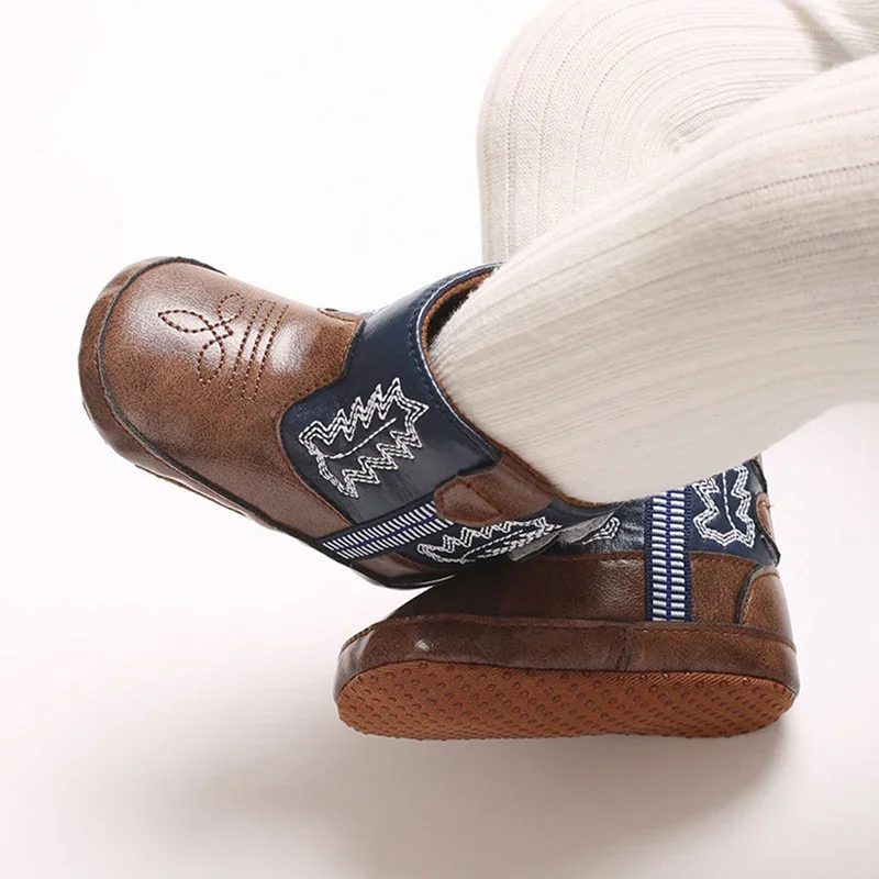 Sapatos de bebê ocidental denim entressola botas infantis meninos meninas impressão do plutônio fundo macio anti deslizamento sapatos casuais caminhada inverno outono