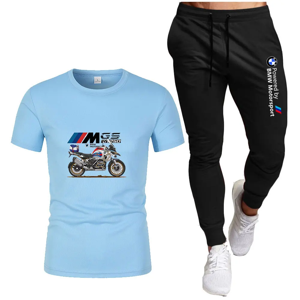 2025 men's casual fashion racing suit, BMW brand logo motorcycle motorcycle suit, running sportswear, T-shirt and pants