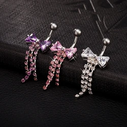 KUNIU 1pc Fashion y2k bow chain stainless steel belly button ring for women pierced navel nail body jewelry