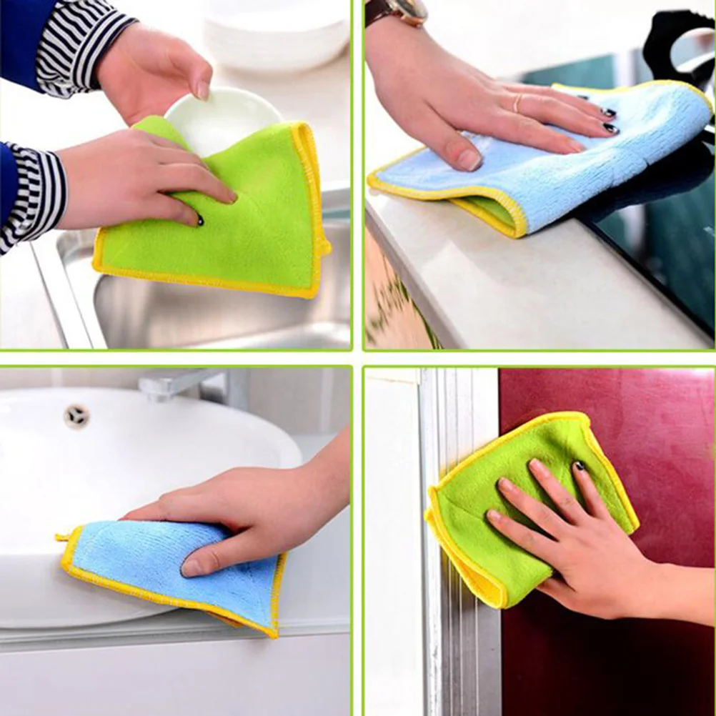

5pcs Microfiber Dish Towels Absorbent Kitchen Cleaning Cloth Double-Sided Soft Scrub For Kitchen Window Furniture Wipe