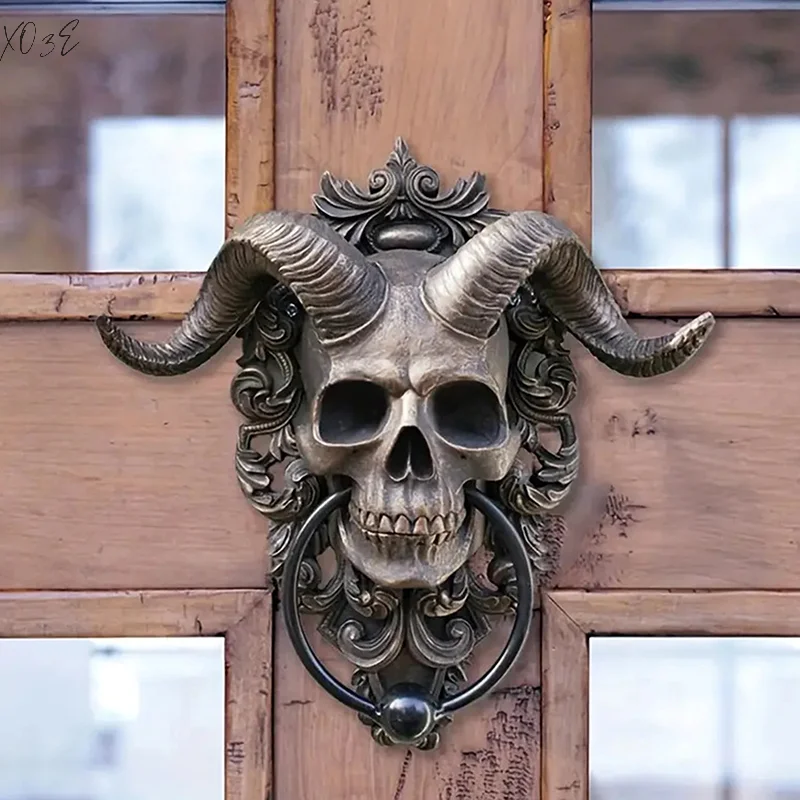 Sabbatic Goat Of Mendes Samael Lilith Baphomet Horned God Skull Hanging Door Knocker With Built In Striker Plate Wall Decor